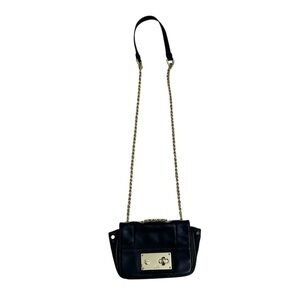 Milly Leather Crossbody Bag Black Shoulder Purse Gold Chain Strap Mini
